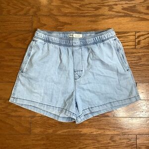 Zara Sky Blue Elastic Waist Relaxed Jogger Shorts NWT
